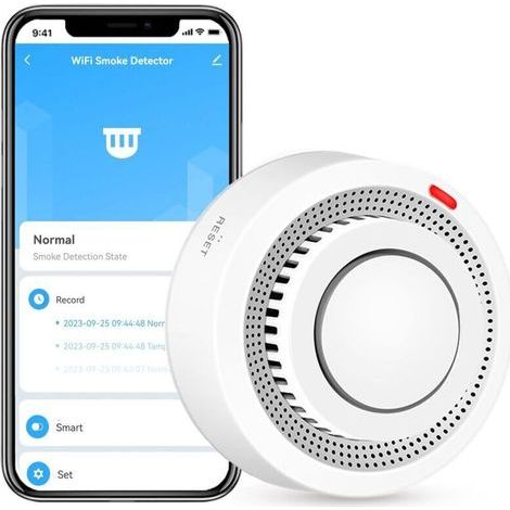 Détecteur de fumée intelligent Wi-Fi, alarme incendie, alarme de fumée sans fil domestique avec notification par application (batterie non incluse) (1/4)