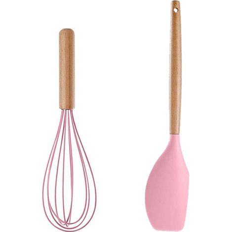 Ensemble Ustensiles Cuisine - Bois Et Silicone Resistants A La Chaleur - Pour Casseroles Antiadhesives - Lot De 2 (1/5)