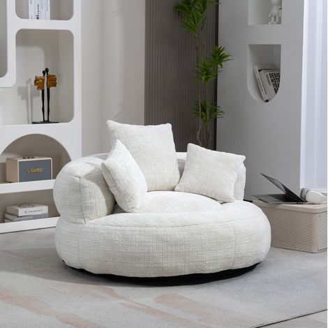 Poltrona lounge in ciniglia beige con 3 cuscini, 108 x 108 x 52 cm DESVIAE (1/5)
