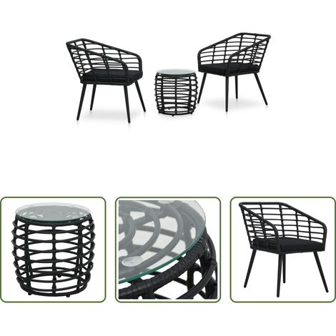 vidaXL Chaise en résine - Ensemble de bistro 3 pcs Résine tressée Noir (1/5)