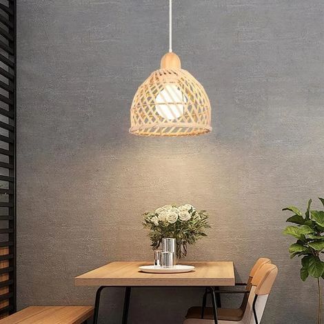 Lustre Vintage Lampe Suspension en Bois et Bambou E27 Éclairage Luminaire Abat-Jour Design Spirale Cage pour Salon Chambre " (1/5)