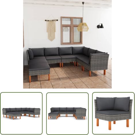The Living Store 8-tlg. Garten-Lounge-Set mit Kissen Poly Rattan Grau - Gartensortiment - Loungemöbel - Gartenloungeset - Outdoor Möbel - Esszimmergarnitur (1/5)