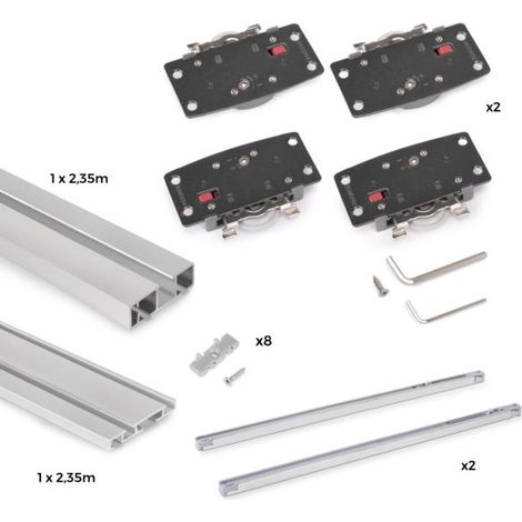 Emuca Sistema Flow 2 de superficie en formato kit para un armario de 2 puertas correderas de madera apoyadas con cierre suave - (1/5)