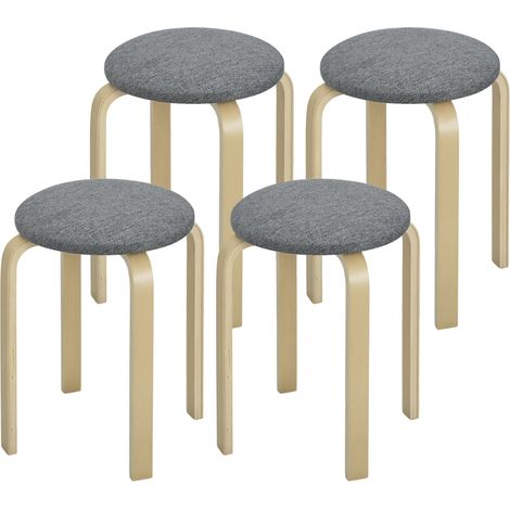 Set mit 4 runden, stapelbaren Hockern ohne Rückenlehne, gepolsterte Sitzfläche 40 x 40 x 45 cm, grau
