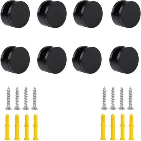 Lot de 8 clips de montage pour miroir, support mural de forme ronde, clips de serrage, support de serrage pour miroir de commode pour miroir de 5 à 11 mm d'épaisseur (noir) (1/5)