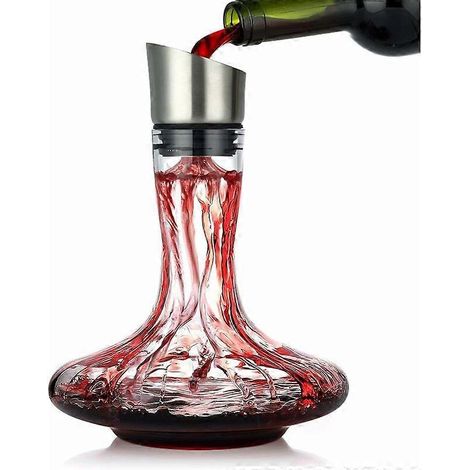 Carafe à vin avec aérateur intégré, carafe à vin rouge, verre cristal 100 % sans plomb, aérateur à vin manuel, cadeau vin (1/5)