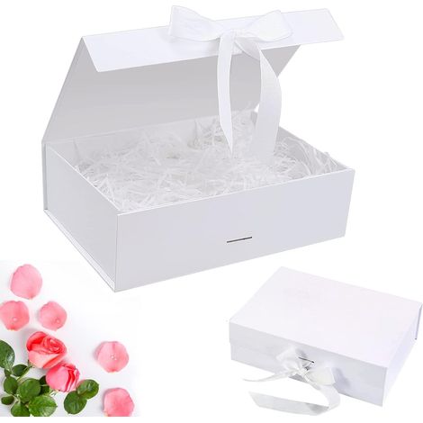 Weiße Geschenkbox, rechteckige Geschenkbox, Hochzeitsgeschenkbox mit Schleifendeckel, Geschenkbox für Hochzeit, Geburtstag, Weihnachten, Erntedankfest (weiß)