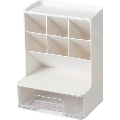 Organiseur de bureau, porte-stylos, organiseur de crayons avec 7 compartiments et 1 tiroir pour l'école, étagère de rangement pour dortoir, A (1/5)