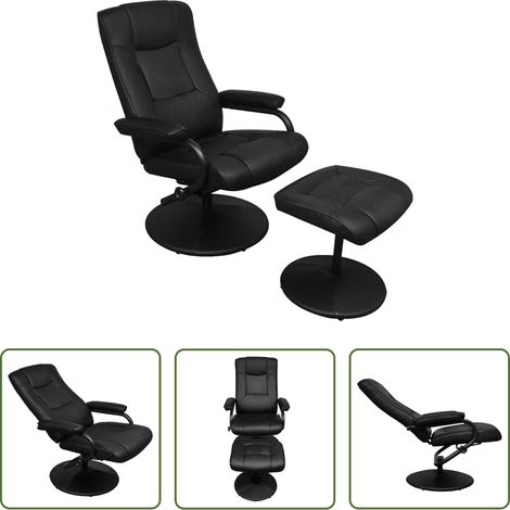 Kunstleder -  TV-Sessel mit Fußhocker Schwarz Kunstleder (1/5)