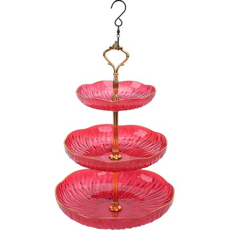 Mangeoire suspendue à 3 niveaux en acrylique avec panier de suspension, idéale pour la décoration de jardin ou d'extérieur (rouge). (1/5)