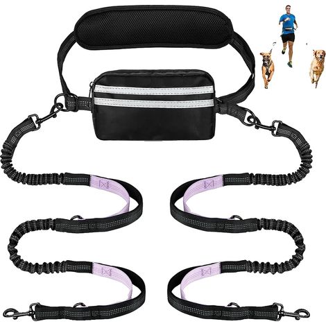 Correa para perros, diseño manos libres, sistema de doble correa, MORADO (1/2)