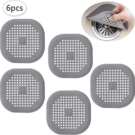 Attrape-cheveux pour canalisations, lot de 6 crépines pour baignoire, lavabo et douche (1/4)