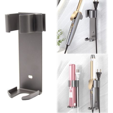 YMYNY Glätteisenhalter – Wandmontierter Haartrocknerhalter, für Lockenstab, Glätteisen. Metall-Werkzeughalter, Wandmontierter Werkzeughalter, Badezimmerregale Grau (1/3)