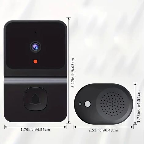 1 Smart WiFi Doorbell with Built-in Battery – Wireless Security Camera with Two-Way Audio, Supports 2.4 GHz WiFi for Home Security, Sleek Black Design (1/5)