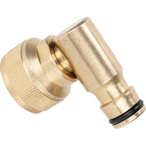 Raccord coudé en laiton pour tuyau d'arrosage, compatible avec les systèmes pivotants. (1/5)