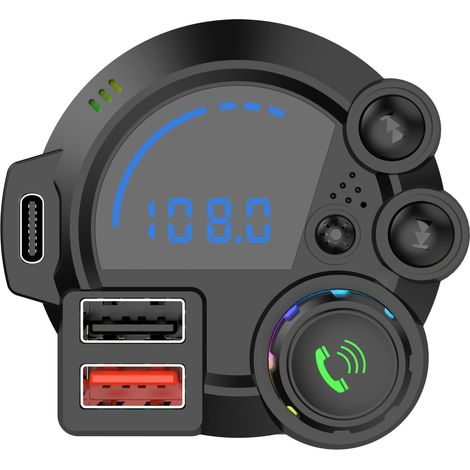 P22 Car MP3/FM Radio Transmitter, Bluetooth Car Charger + LED Seven-Color Ambient Light (1/3)