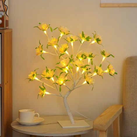 Arbre Lumineux - Lampe Table Arbre Camélia LED - Veilleuse Décorative pour Chambre Salon Fête Mariage Saint-Valentin - 55 x 12 cm - 24 LED - Alimentation Piles (1/5)