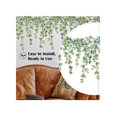 Stickers muraux repositionnables, motif vigne d'eucalyptus, pour une application sur surface lisse. Matériau PVC durable, pour une décoration artistique de votre maison. (1/5)