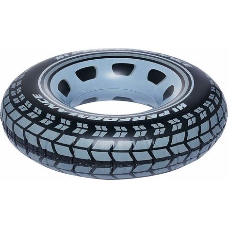 Bouée de natation gonflable design pneu de voiture réaliste, anneau flottant tendance noir pour adultes, idéal pour les baignades estivales à la piscine et à la plage (1/5)