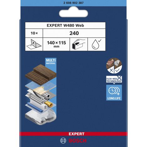 Papel de lija Bosch w480 web 115x140 mm resistente lavable (1/4)