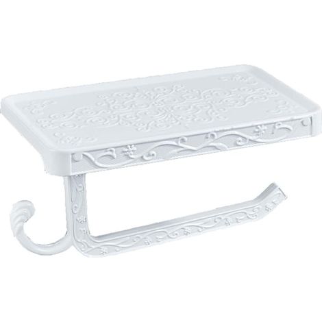 Support à Papier Toilette Vintage à Fleurs Sculptées avec Étagère pour Téléphone 7,24 Pouces, en Aluminium Blanc Brillant Anti-Rouille, pour Salle de Bain et Meuble Toilette (1/4)