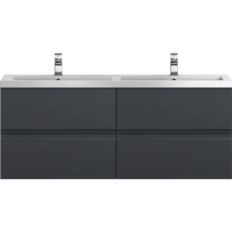 Mavesyn Contemporary 4 Drawer Wall Hung Vanity Unit with Basin, Dark Grey, 1200mm