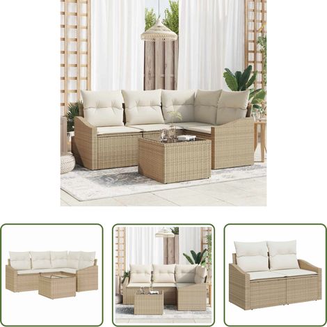 vidaXL Poly Rattan - Sofa Set mit Kissen 5 pcs Beige Poly Rattan (1/5)