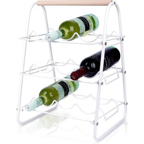 Casier a vin en metal blanc pour 9 bouteilles - elegant et pratique