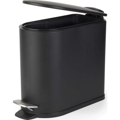 Papelera con pedal Beldray LA036690BLKPEU7 Slimline con forma de D, 5 litros, negra (1/3)