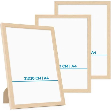 Cadres pour affiches A4, lot de 3, 21 x 29,7 cm, marron clair naturel, protection acrylique pour mur ou table (1/3)