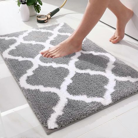 Tapis de bain antidérapant et absorbant en microfibre douce, motif marocain, lavable en machine - 40 x 60 cm, gris (1/5)
