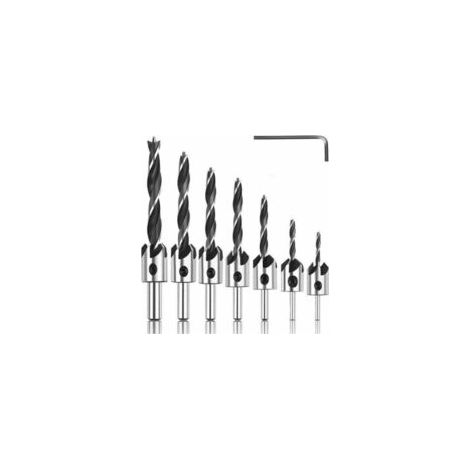 Un set di 8 punte per trapano per legno, tra cui punte svasate in acciaio rapido, punte per trapano per legno rapido con chiavi esagonali e utensili per smussare per alesatori, nelle misure 3, 4, - Cr