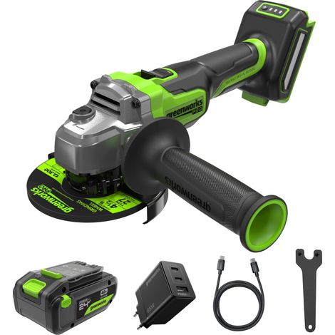 24V sans fil meuleuse angulaire disque de 125 mm, 9000RPM, moteur sans balais de 900W, pour gaucher ou droitier, AVEC batterie USB 4Ah et chargeur 65W (1/5)