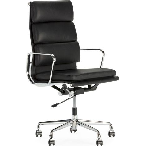 chaise de bureau en cuir noir et aluminium design réglable - noir cuir et aluminium chromé (1/4)