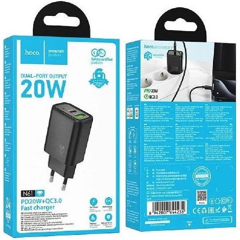 Hoco N61 20W USB-C und USB-A Netzladegerät Schwarz