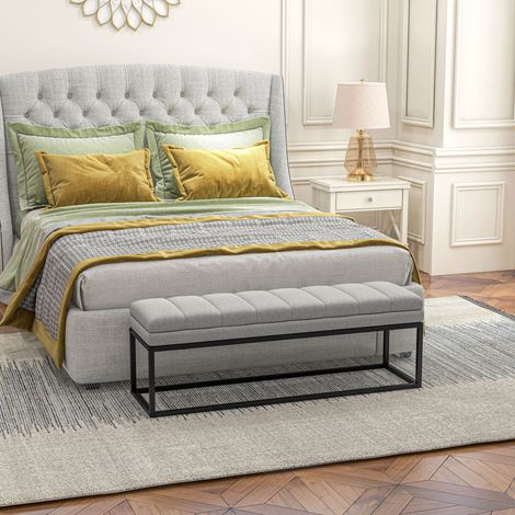Banc de chambre rembourré 120 x 44 x 45,5 cm, aspect lin, gris clair, charge max. 200 kg HAVRYA (1/5)