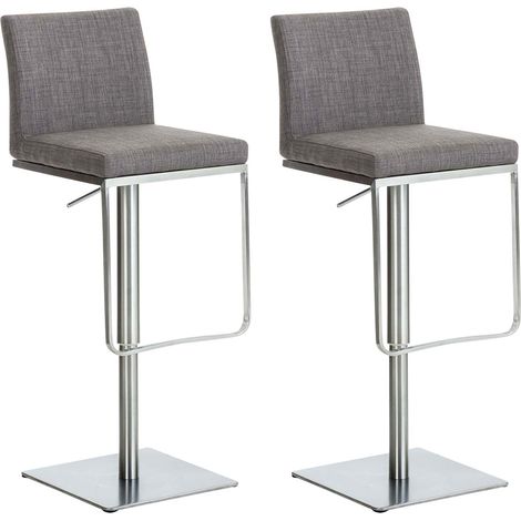 Set di 2 sgabelli da bar con rivestimento in tessuto Panama grigio acciaio inossidabile