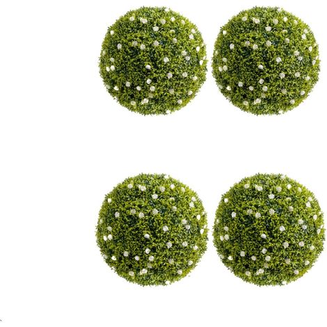 Boules topiaires artificielles réalistes – Plante décorative imitation avec fleurs blanches – Décoration suspendue pour jardin, terrasse, mariage, maison – 4pcs, diamètre 32cm (1/5)