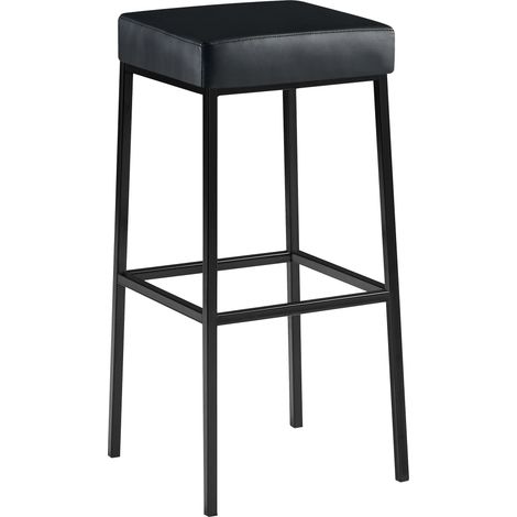Tabouret de bar x1 avec repose-pieds assise carrée hauteur 83 cm en similicuir noir et métal noir 100005986