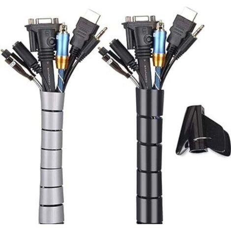 Noir et Gris, Cache Cable 2 Pack, Flexible Range 2x3M PE Câble Rangement Organisateur de Câble pour Ranger ou Cacher les câbles, Gaine pour câbles (2.8cm diamètre et 2.2cmdiamètre ) , Organisateur