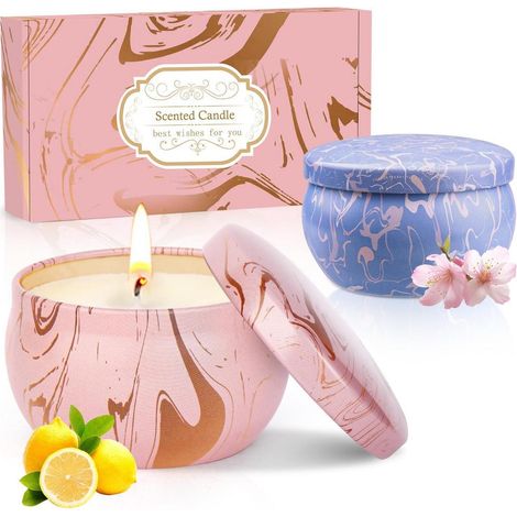 Coffret cadeau bougies parfumées 2 pièces cire de soja aromathérapie Citron & Printemps