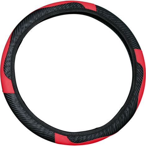 Housse de volant de voiture 38 cm en cuir PU antidérapant, universelle, élastique, confortable et lisse pour voiture, noir et rouge (1/5)