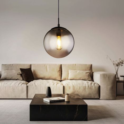 Lampada a sospensione a soffitto con sfera di vetro, lampada da tavolo da pranzo, soggiorno, lampada a sospensione con sfera di vetro fumé, 1x E27, IP20, DxH 25x120 cm, camera da letto