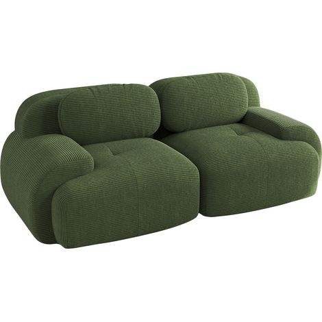 ELVMI Sofá esquinero modular 2 plazas con reposabrazos curvos y base antideslizante en pana Verde (1/5)