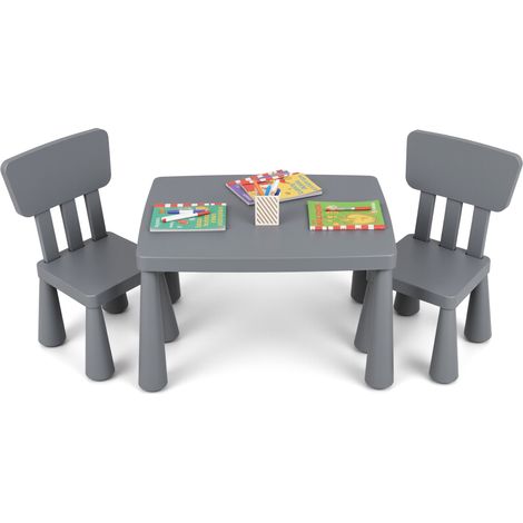 COSTWAY Kids Table and 2 Chairs Set Children Play Table w/2-Piece Chairs-Grey (1/5)