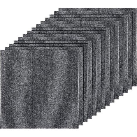 Lot de 30 dalles de moquette autocollantes, 30 x 30 cm, en polyester, gris foncé, doublure douce, moquette résistante, dalles carrées souples