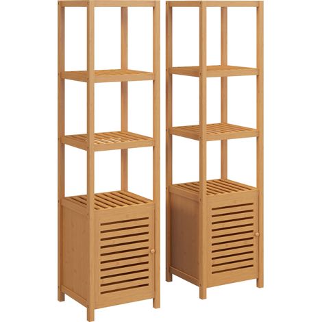 Lot de 2 meubles colonne rangement - HOMCOM - Bois en bambou - 36x33x140cm - Bois naturel (1/5)