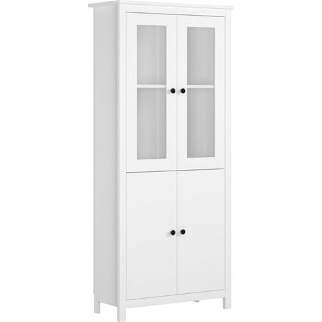 Vitrine à 4 portes Bibliothèque meuble de rangement coloris Blanc - Longueur 80,5 x Hauteur 180 x Profondeur 35 cm (1/4)