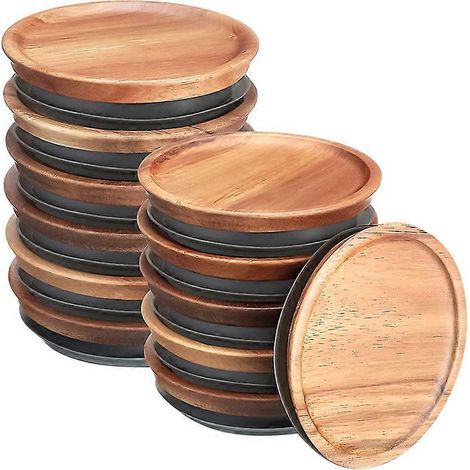 Lot de 12 couvercles réutilisables pour bocaux à large ouverture (8,9 cm), en bois, avec joint en silicone hermétique. (1/4)