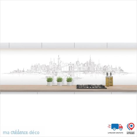 Crédence : Dessin New York 1 - Couleur Gris platine - Alu composite - 120 - 60 (1/3)